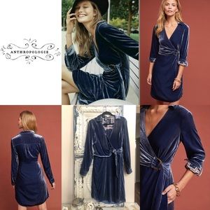 Anthropologie Maeve velvet shirt dress wrap belted